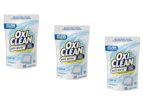 OxiClean White Revive Laundry Whitener & Stain Remover Safe on Colors Power Pack Use with Detergent Chlorine Free 24 Pods (Pack of 3)