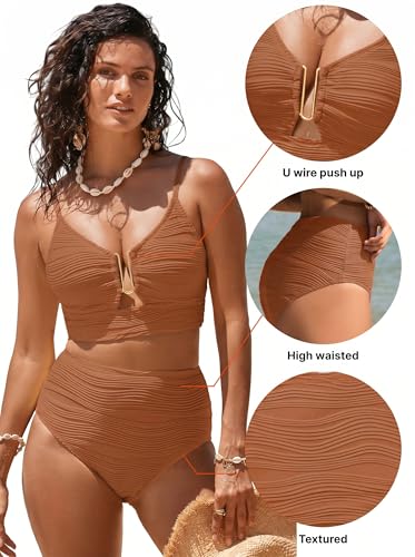 Image of Herseas 2 Piece Bikini Set U-Wire Cutout Popular Swimsuit High Waisted Textured 2026 Summer Beach Swim Bathing Suits