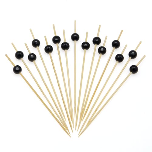Minisland Black Pearl Bamboo Cocktail Picks, Fancy Appetizer Toothpicks