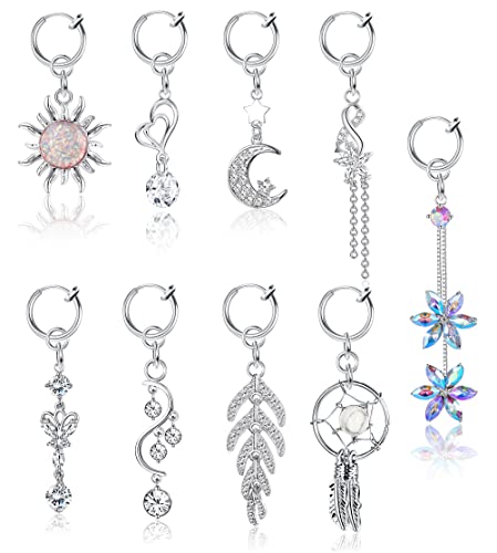 FIASASO 9Pcs Fake Belly Ring Fake Belly Piercing for Women Clip On Belly Piercing Fake Belly Button Piercing Fake Navel Ring Non Piercing