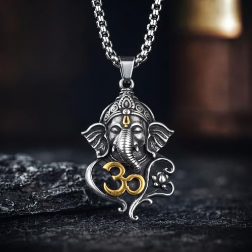 Image of THE MEN THING - Sanatan Divine Symbols Oxidised Pendant Necklace with 24inch Round Box Chain for Men & Boys