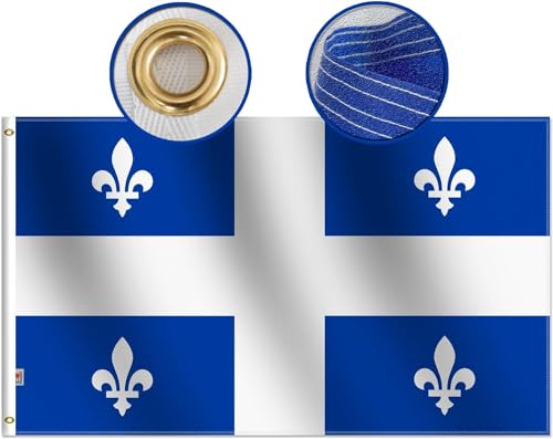 Rhungift Outdoor Canada Quebec Flag 3x5 Ft Large,Double Sided 100D Heavy Polyester, | Quadruple Stitched Fly Ends |Vivid Color Canadian Province QC Flags