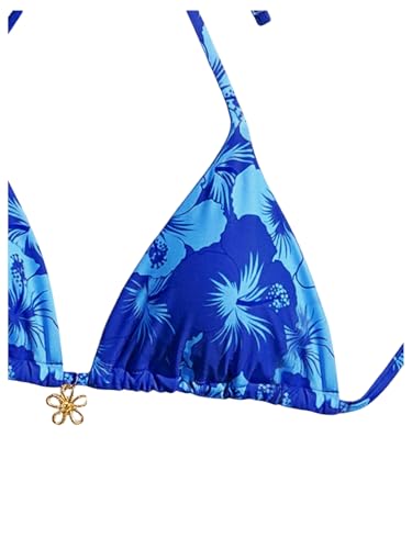 SOLY HUX Women's Floral Print Triangle Bikini Tops Hawaiian Halter Tie Back Bathing Suit Tops Summer Swimsuit Top Only3