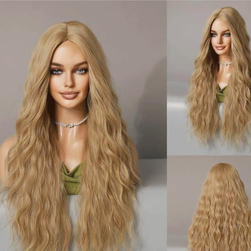 Perruque bouclée femmes cheveux longs grandes vagues boucles ondulées jaune fête
