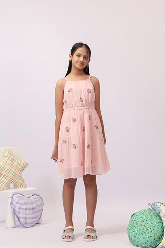 Image of Kids Girls Printed Embroidered Fusion Dress | Handmade Crafted Designer Ethnic Wear | 100% Cotton