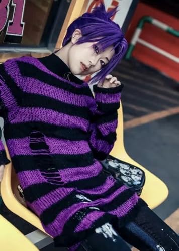 Image of Goth Y2K Striped Sweater Grunge Ripped Punk Gothic Sweaters for Women
