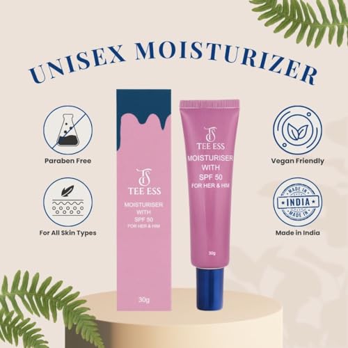 Image of TEE ESS Moisturiser with SPF 50 | Unisex Moisturiser | Lightweight & Non-Greasy Face Cream | Deep Hydration with Vitamin E | Daily Skincare | For All Skin Types | Men & Women | 30g