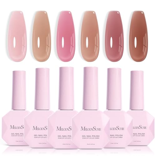 Image of MelodySusie Jelly Gel Nail Polish Set,6PCS Milky or Jelly Texture,Retro Mauve Colors Soak Off UV LED Light Cure or Salon Manicure and Nail Art DIY at Home 15ML