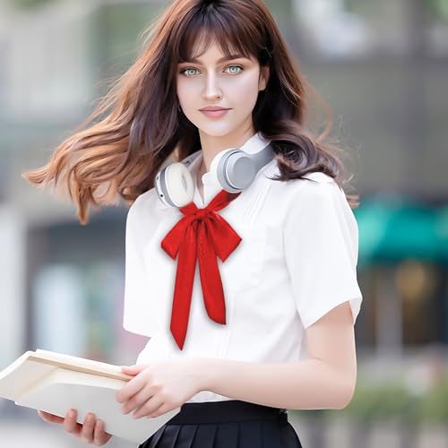Image of Lusofie Tie for Women Self Tie Satin Ribbon Bow Tie Wide Folding Bowties Accessory for School Uniforms Cosplay Wedding Party