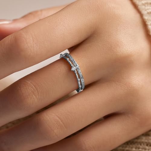 LOVECOM S925 Sterling Silver Crown Layered Rings for Women 14k Gold Plated Dainty Cubic Zirconia Wedding Band Eternity Promise Ring Jewelry Birthday Gifts for Her Mom to My Daughter3