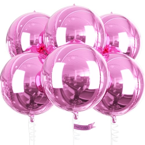 Image of PartyWoo Pearl Pink Large Round Giant 4D Jumbo Foil Balloons 6pcs 22 Inch