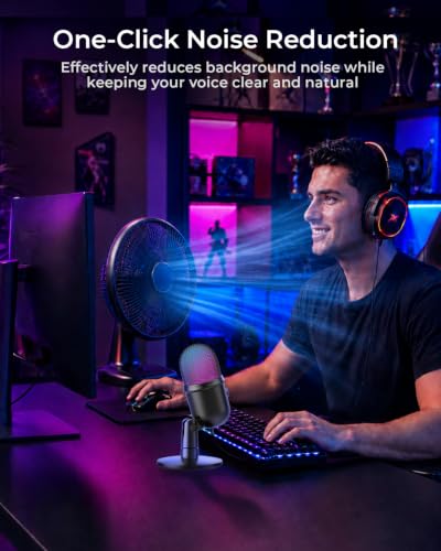 Image of GRENARO Gaming Mic for PC, USB Condenser Mic with RGB Lights, Plug & Play | Noise Cancellation, 1-Click Mute, 0-Lantency Monitoring, Cardioid Podcast Mic for PC, Streaming, YouTube Video Recording