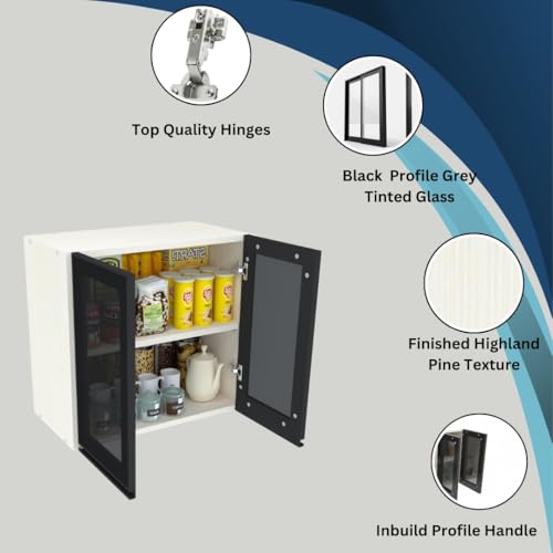 Image of SPECIALITY PANELS Multipurpose Cabinet with Modern Elegance Tinted Glass Wall Cabinet, Space Organizer for Office /Kitchen in (Highland Pine, 2 Glass Shutter)