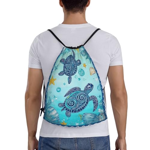 Blue Sea Turtle Drawstring Backpack Lightweight Sports Gym Bag With Adjustable Shoulder Straps For Fitness Yoga Travel Soccer Volleyball Small2