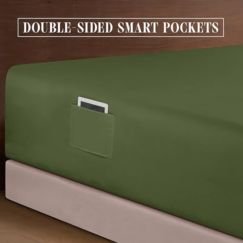 Image of Elegant Comfort Luxurious 1500 Premium Hotel Quality Microfiber 4-Piece Sheet Set, 18-24 Inches Deep - Extra Deep Pocket Sheets - Ultra Soft 4PC Deep Pocket Sheets, Full, Sage /Green