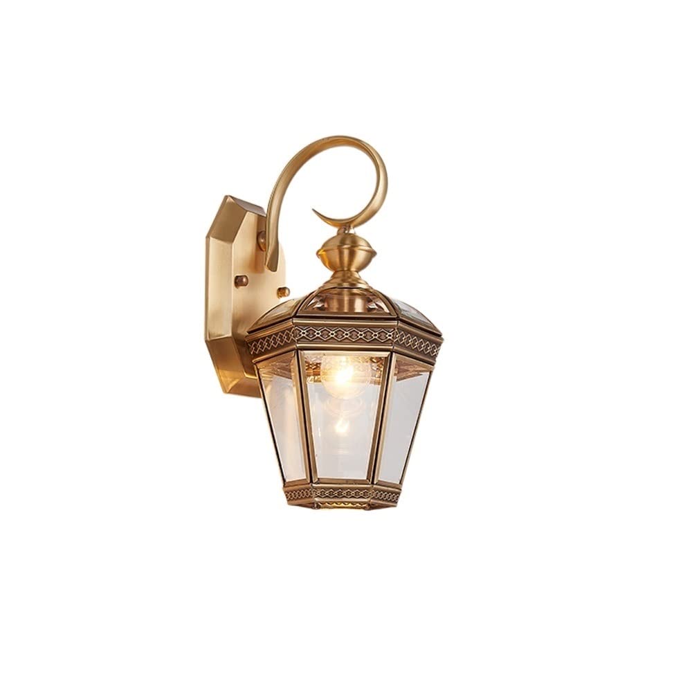YNIYUJKL Wall Lamp, European Personality Copper Wall Light Balcony Rainproof Glass Lantern Villa Wall Lamp Victoria Patio E27 Style Wall Sconce Lighting Wall Lantern Saving L
