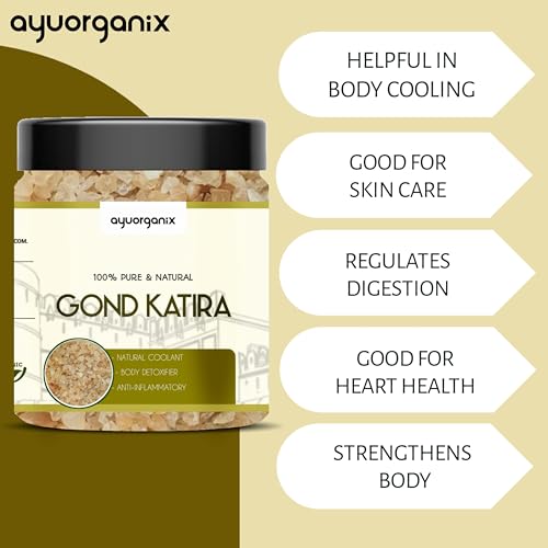 AYUORGANIX Gond Katira 300gm*2 – 100% Natural & Edible Tragacanth Gum | Ayurvedic Cooling Herb for Summer Drinks, Digestion & Skin Care | Organic Gond for Falooda, Sharbat & Weight Management