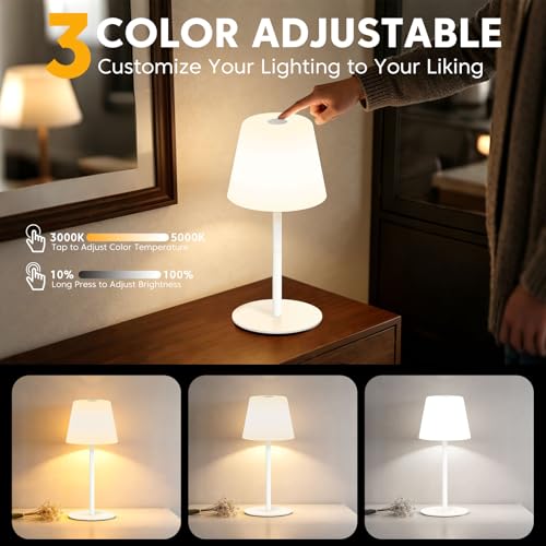 Image of IP65 Shower Lamp Waterproof,Cordless Rechargeable Table Lamp Indoor Outdoor | Bathroom Lamp,4000mAh Battery Operated,3 Color Dimming,Touch Desk Light for Bedroom,Bathroom,Bathtub,Kitchen,Patio, Camping