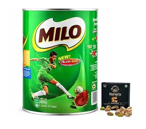 Milos Active Chocolate Powder Cocoa Malt Drink 400g Tin (Imported) with Free Flavourito Kunafa Pistachio Chocolate Bar, 20g By Decadent Foods-image-49