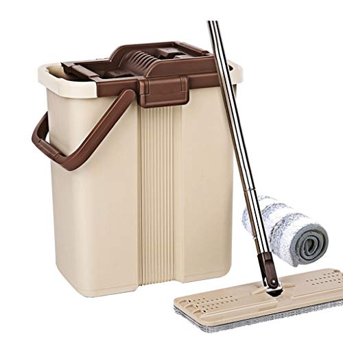 Flachmopp Flachmopp Edelstahlstab Haushaltsmopp-Set 1 Eimer 1 trockener und Nasser Bodenwischer 1 wiederverwendbares Wischpad (braun) Reinigungsbodenwischer