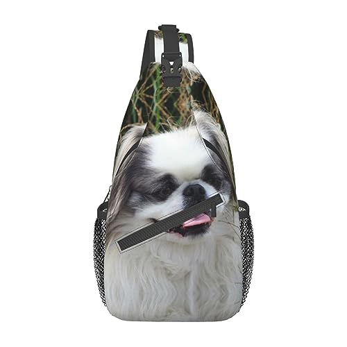 Sac à dos pékinois imprimé chien pour voyage et randonnée en noir