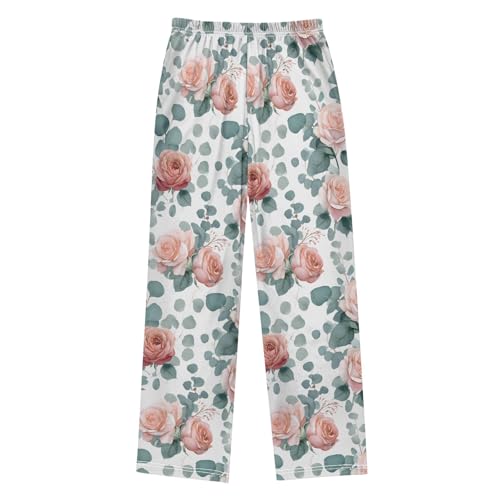 Pajama Pants Lounge Sleep PJ Bottoms Sleepwear Elastic Waist Drawstring S Watercolor Rose2