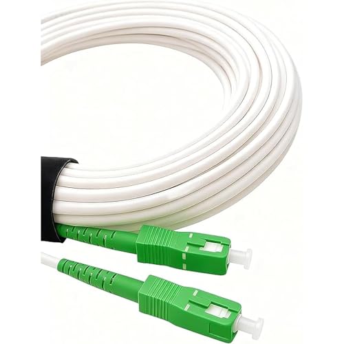 Elfcam - 15m Cable de Fibra Óptica SC/APC a SC/APC Simplex Monomode OS2 9/125μm LSZH, Compatible con Movistar Vodafone Jazztel Free y SFR, Blanco