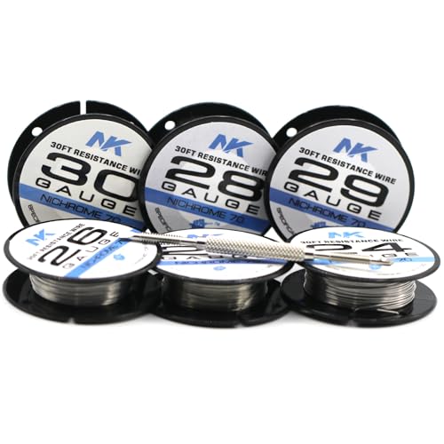 NK Mixed 180 Feet of Nichrome 70 Resistance Wire 30 Feet Each AWG 24 26 27 28 29 30 Gauge Pack, with Gift of Loose Winding Tools