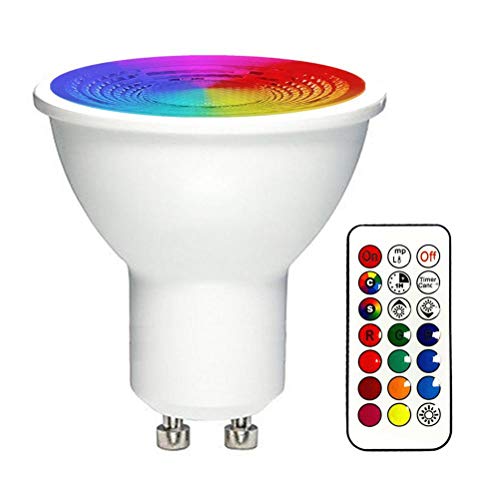 Garosa Bombilla Led GU10 3W, RGB con 16 Colores, Ángulo De Haz 120°, 6000K Luz Diurna, con Temporizador Y Memoria, AC85 265V, 1 Unidad