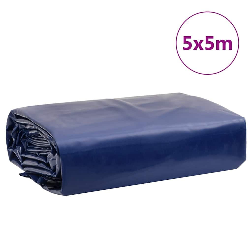 Telone blu con rivestimento in PVC, 5 x 5 m, 650 g/m², antistrappo, impermeabile, resistente ai raggi UV, con occhielli, per giardino, costruzione, campeggio, auto, barca, rimorchio