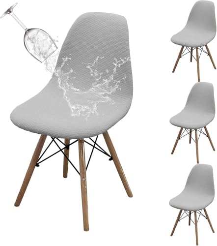 Dioxide 4 Piezas Fundas para Sillas de Comedor Impermeable Funda de Silla Cocina Elásticas Cubiertas Fundas para Silla Oficina Sin Brazo Ajustables Lavables Protectoras de Sillas, Gris Claro