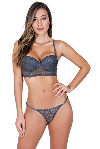 Kit com 7 Conjuntos Cropped Lingerie de Renda Moda Intimas Sutiã e Calcinha de Luxo (G)