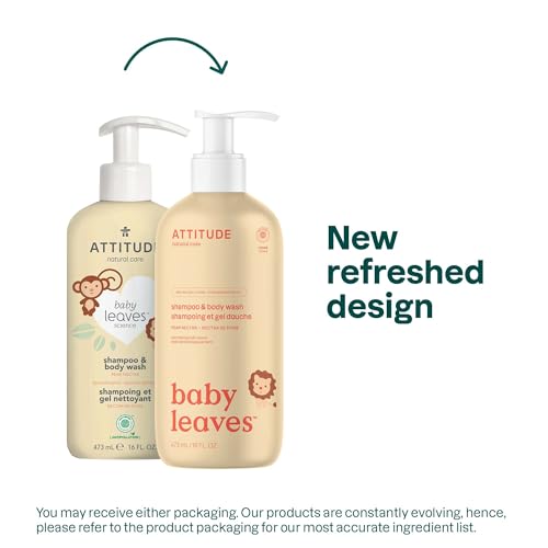 Image of ATTITUDE Baby 2-in-1 Shampoo & Body Wash, EWG Verified, Dermatologically Tested, Vegan, Pear Nectar Scent, 16 Fl Oz
