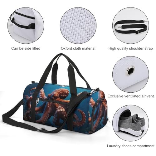 Mens Womens Gym Bag, Ocean Animal Octopus Print Duffle Bags,travel Gym Duffle Bag,garment Duffle Bag,gym Bag with Shoe Compartment3