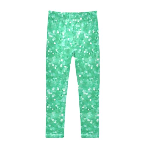 KLL Green Glitter Texture Girls Basic Leggings Casual High Waisted Activewear Exercise