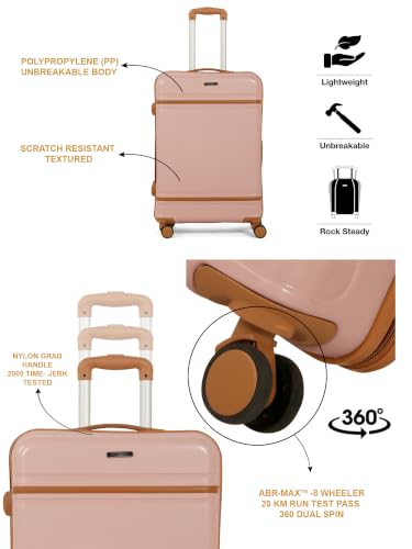 Image of Teakwood Medium Size 8 Wheels Trolley Bag, Hard Cabin with Zipper Closure, Adjustable Push Button & Cross Side Strap, Number Lock System 360 Degree (Medium, Rose)