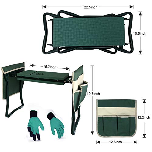 Laikou Garden Kneeler And Seat Bench With 2 Free Tool Pouch And 1 Gloves Protects From Dirt & Grass Stains, Foldable Stool For Ease Of Storage - Eva Foam Pad - Sturdy And Lightweight #TOP4