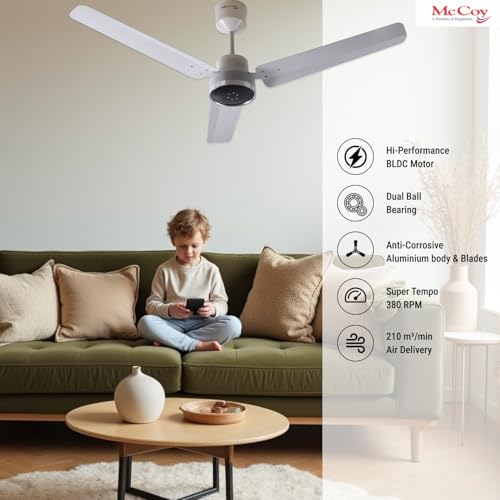 Image of McCoy Velox 1200mm BLDC Ceiling Fan with Remote Control | BEE 5 Star Rated Energy Efficient | 30W |3 Year Warranty| Pearl White