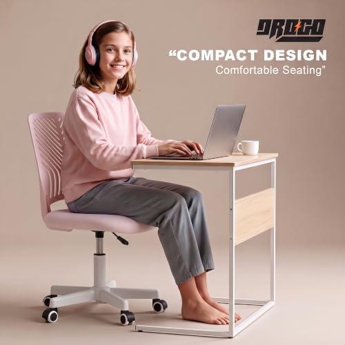 Image of DROGO Nova Ergonomic Office Chair, Armless Mesh Desk Chair with Breathable Backrest & Height Adjustable Seat, Soft Cushioned Computer Chair for Home, Study & Bedroom, 1 Year Warranty (Pink)