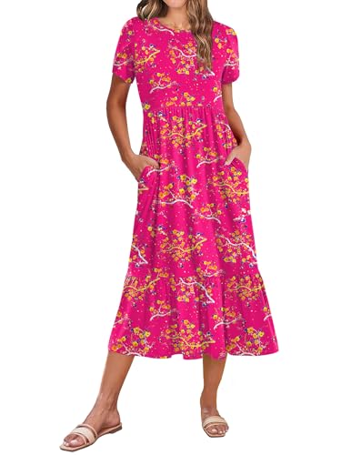 Image of Zeagoo Women Summer Midi A Line Dress Short Sleeve Casual Flowy Tiered Beach Long Sundress with Pockets 2026 Vacation Travel
