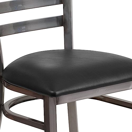 Image of Flash Furniture 2 Pack HERCULES Series Clear Coated Ladder Back Metal Restaurant Chair - Black Vinyl Seat