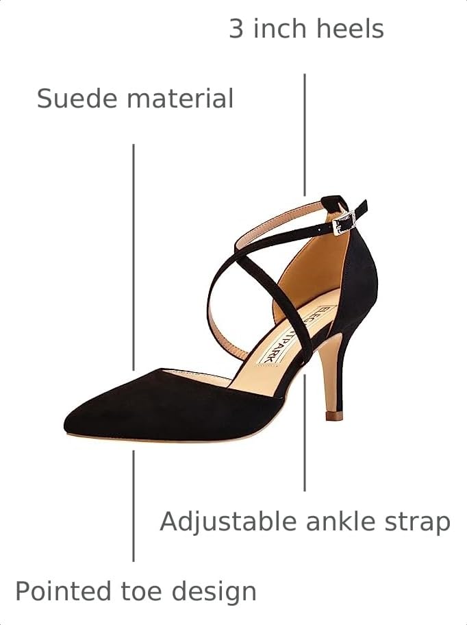 Image of ELEGANTPARK Pointed Toe Heels for Women Satin Strappy Wedding Dress Shoes | Adjustable Buckle, 3 inch Stable Heel, Closed Toe Pumps for Bride, Wedding Guest, Bridesmaid, Evening, Cocktail Party, Formal