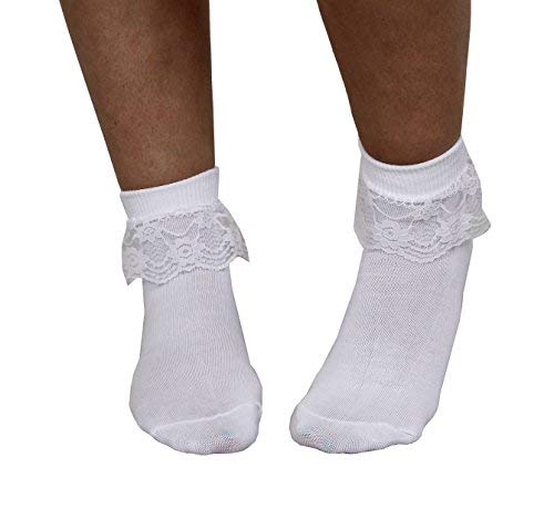 Image of Adult White Bobby Socks - White Frilled Ankle Length 50s Socks - 50s Fancy Dress Accessory - 1 Pair