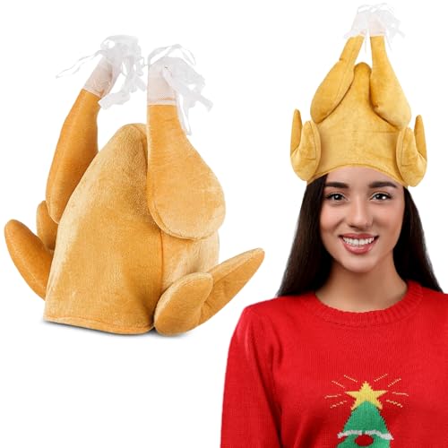 Cooked Christmas Turkey Hat Adult Fancy Dress Accessory - Funny Novelty Christmas Hats for Adults - Plush Xmas Turkey Novelty Thanksgiving or Xmas Headwear
