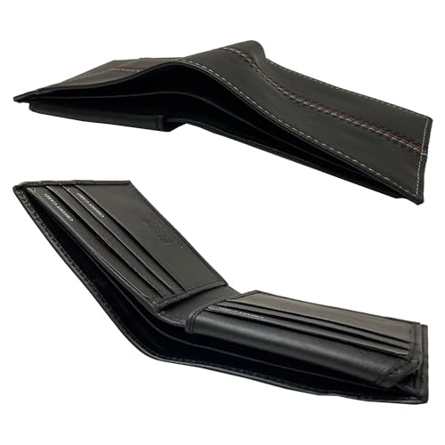 RIVET & BURR Genuine Leather Men’s Bifold Wallet for Men – RFID Blocking, Multi-Color Contrast Stitch – Gift Box, Keychain & Vanity Tray (Black)4