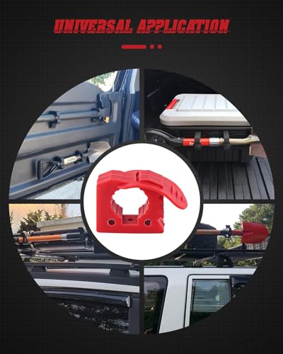 Image of Overlanding Shovel Holder for Home, Off-road vehicle | Rubber Material, 4 Pack, Red, Quick-Release Clamp, for 1-1 /7'' to 1-3 /7'' Diameter Tools and Equipment
