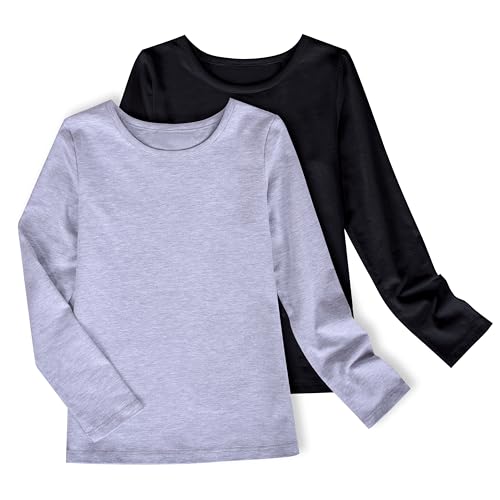 2 Pack Mädchen Top- T-Shirt Grau Schwarz Langarm Schule Schicht Basic Gr....