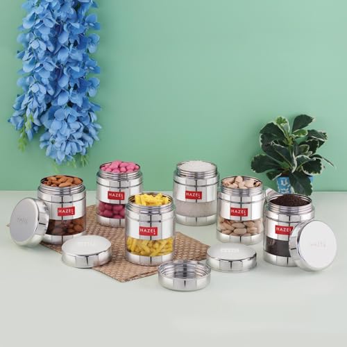 Image of HAZEL Stainless Steel See Through Transparent Container | Kitchen Air Tight Storage Dabba Containers Set of 6, 400 ML