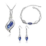 Graces Dawn® Beautiful Cubic Zirconia with Platinum Plated Chain Necklace Angel Elf Pendant Mosaic crystal Necklace bracelet and earrings set Necklace 18' (Royal blue)
