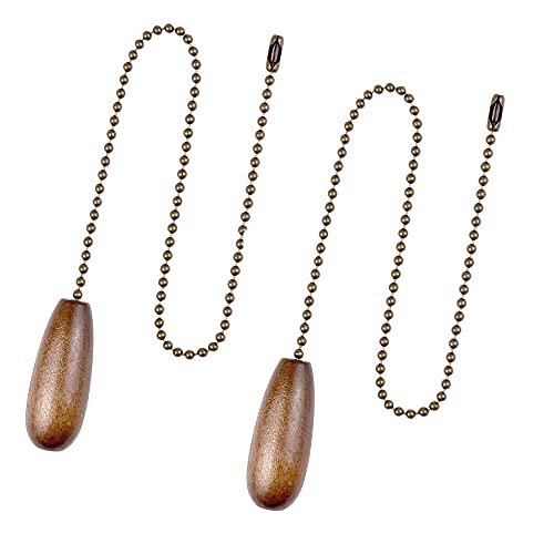 Image of Ceiling Fan Pull Chain Set, 2Pieces Wooden Decorative Pendant Extension Chains, 12 Inches Lighting & Fan Beaded Ball Fan Cord Extender with Connector(Wooden)